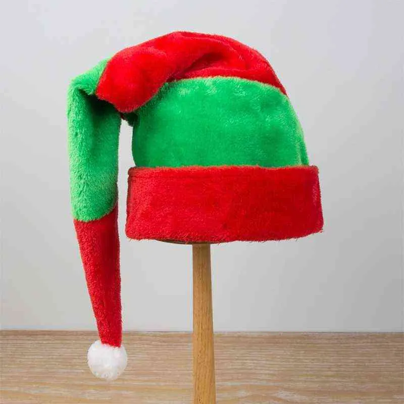 クリスマスサンタ帽子w /ポンポム赤緑の縞模様のサンタキャンディハットソフトクリスマス飾りパーティー用品コスチュームY21111