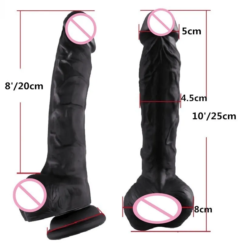 Silicone Grand Godes Géants Noirs Masturbateur Réaliste Masseur Vagin Pour Femmes Jouets Adultes Pour Femme Sex Shop 25cm Y0408