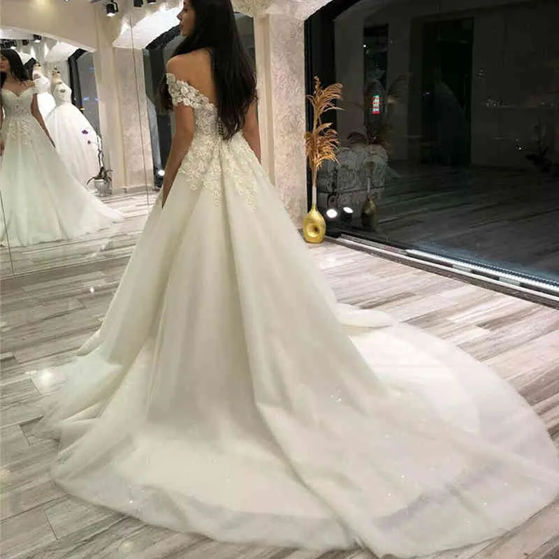 Spetspärl bröllopsklänning boho från axeln enkla vestidos de noiva 2021 brudklänningar för kvinnor plus size mante marie 322p