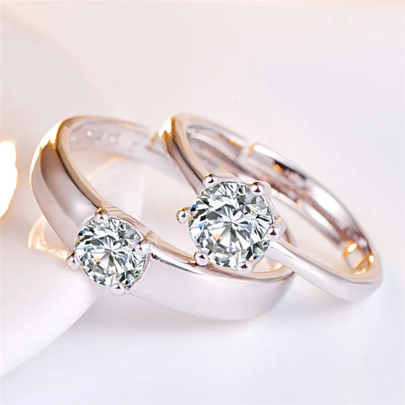 925 Sterling Silver Couple Ring Six-Jaw Zircon Fashion Opening Adjustable Ring Women Engagement Wedding Jewelry 210507174E