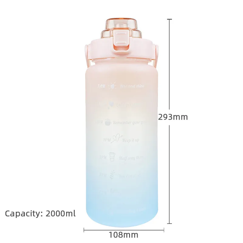 Garrafa 2000 ml Sport-Wasserflasche für Reisen, tragbar, auslaufsicher, Trinkgeschirr aus Kunststoff, BPA-frei, für Fitness, Fitnessstudio, Protein-Shaker