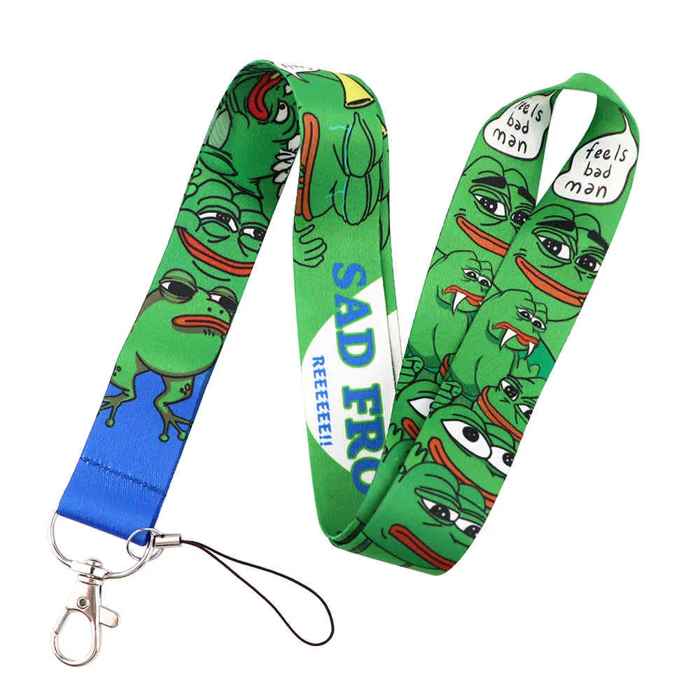 10 stks / partij J2609 Mode Cartoon Triest Frog Lanyard Telefoon Strap Ketting Accessoire voor sleutelhalsbanden Badge Houder Webbing