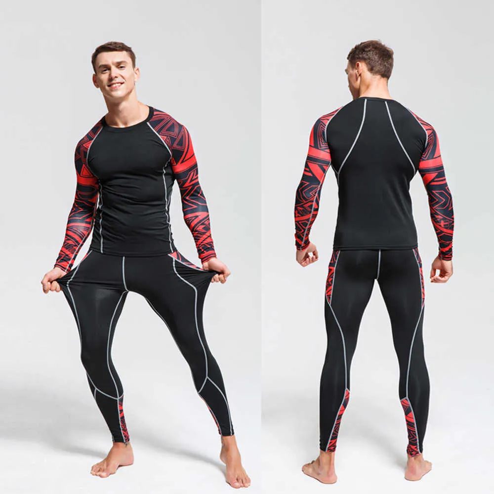 Men's Sports Suit MMA rashgard male Quick drying Sportswear Compression Clothing Fitness Training kit Thermal Underwear leggings 210714
