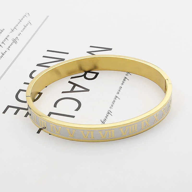 Carving Roman Numeral Lover Cuff Bracelet Bangle Män Kvinnor Bytbar Guld Silver Färg Unisex Bangle Bröllop Smycken Q0719