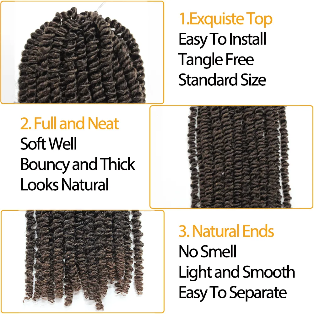 18-calowy Nowy Spring Twist Passion Twist Soft Crochet Braiding Hair Extension Curly Senegalski Pleciony Locs Syntetyczne Dreadlocks