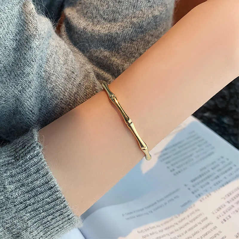 2021 Nieuwe ontwerp bamboe vorm verstelbare maat armband voor vrouw mode luxe Koreaanse sieraden retro meisje ongebruikelijke armband Q0719