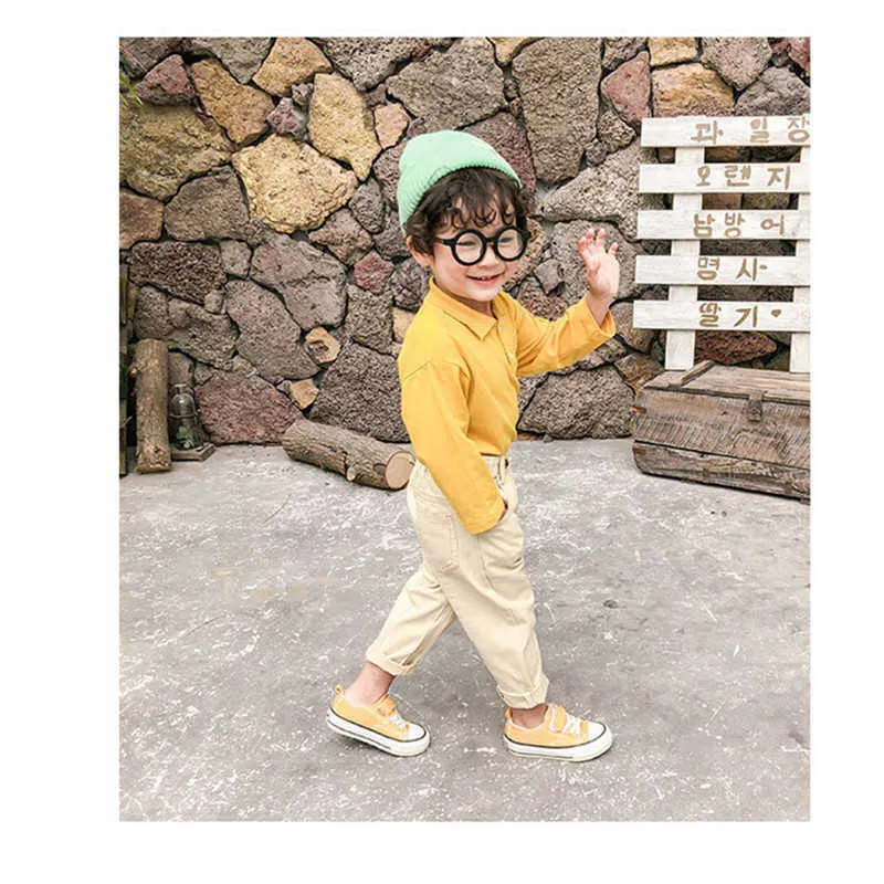 Pantalones de mezclilla informales de color sólido para niños y niñas de estilo coreano, pantalones vaqueros que combinan con todo para niños de 2 a 6 años 210615