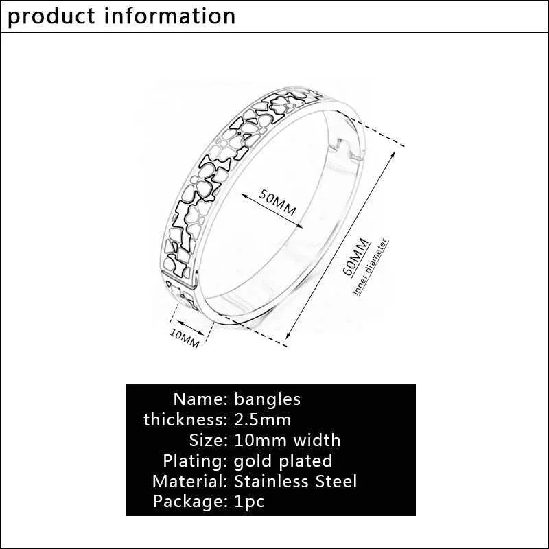 2021 New Fashion Stainless Steel Bangles Bracelet for Women Gold Couples Bangle Flower Designs Wedding Jewelry Q0720