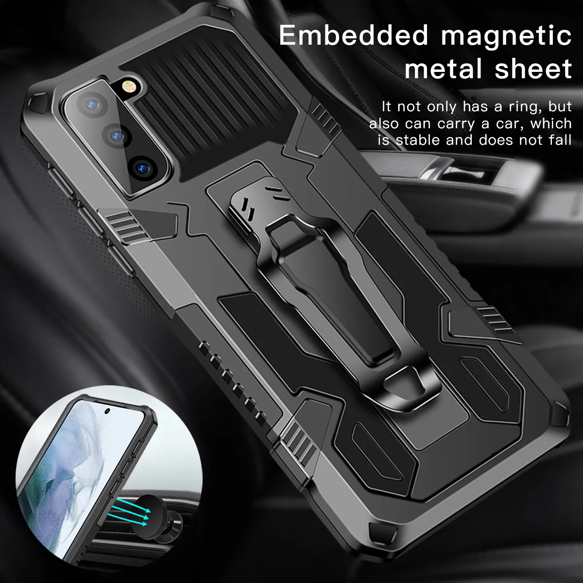 Armure Antichoc Cas Pour Samsung Galaxy S21 FE 5G Ceinture Clip Shell TPU Pare-chocs Dur PC Support Support Couverture Arrière Coque Fundas Capa