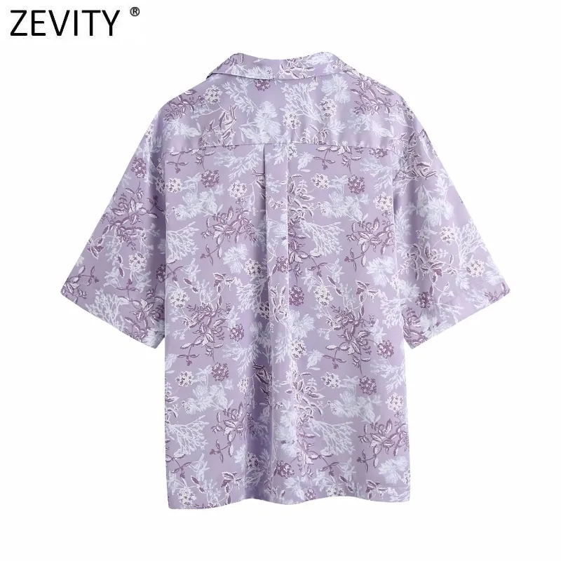 Kadın Tropikal Yapraklar Çiçek Baskı Rahat Cep Gömlek Lady Kısa Kollu Gevşek Bluz Femininas Kimono Chemise Tops LS9178 210420