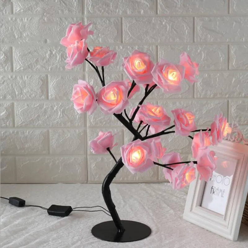 Lampka LED Lampka Lampa Rose Flower Tree USB Nocna lekka dekoracja domu Przyjęcia Święta Bożego Narodzenia świąteczna sypialnia 332V