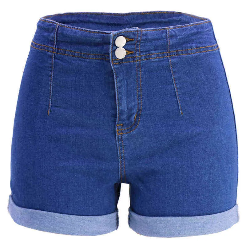 Sommarkvinnor denim shorts mode hög midja rullade sträcka sexiga jeans shorts plus storlek s-2xl 2022 ny droppe frakt y220311