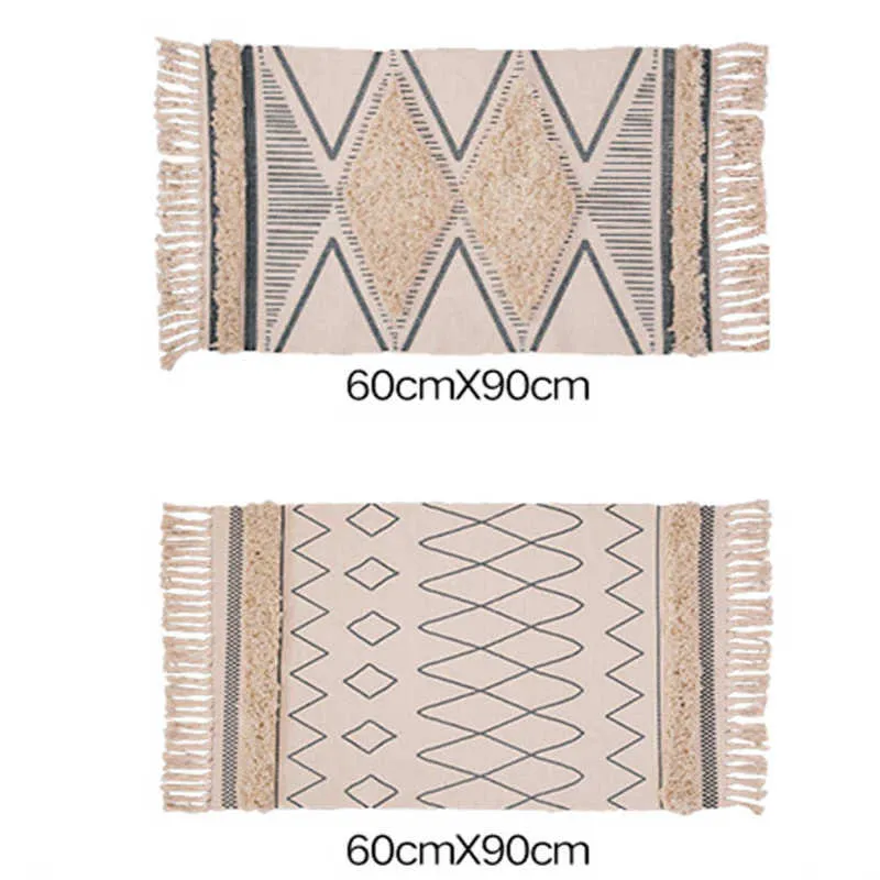 Maroko bawełna ręcznie tkane drukowane dywaniki dywaniki tufted frędzle rzucić dywanik maszyna do prania mata do kąpieli wycieraczka dywan tape para sala 210928