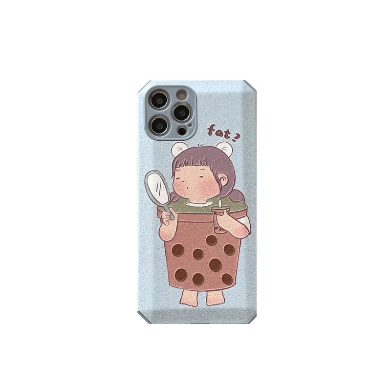 Étui de téléphone portable mignon de dessin animé lait thé fille 12mini/11promax adapté à IP 8plus/se2 coque en relief Huawei P40 housse de protection