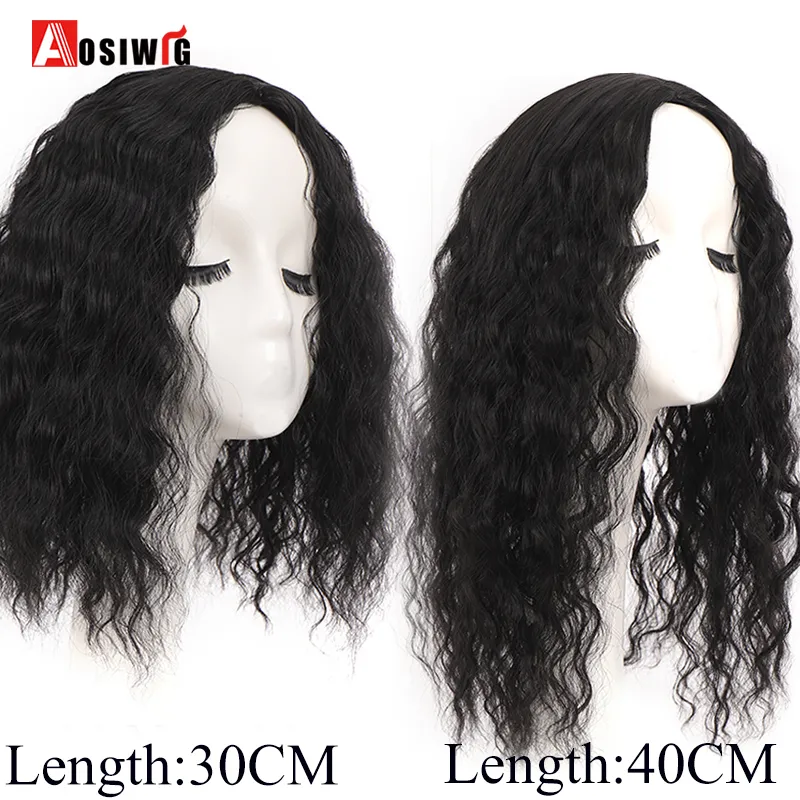 Aosi kvinnor klipp i hårförlängningar 2 klipp i topper naturligt hår lockigt svart brunt syntetiskt hår med lugg falskt hårstycke 220218453301