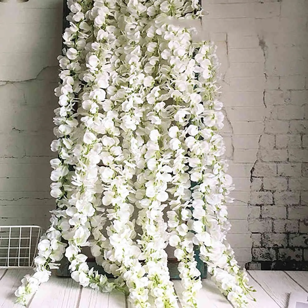 Vente en gros 20 pièces/ensemble fleur de glycine artificielle suspendue rotin mariée fleurs guirlande pour la maison jardin hôtel décoration