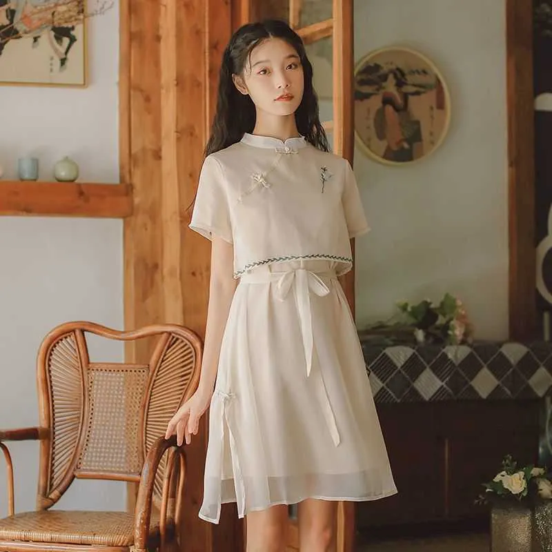 Cheongsam Elbise kadın 200 Pound Yağ Kardeş Etek Kız Öğrenci Kore Versiyonu Gevşek Geliştirilmiş Cheongsam 210526