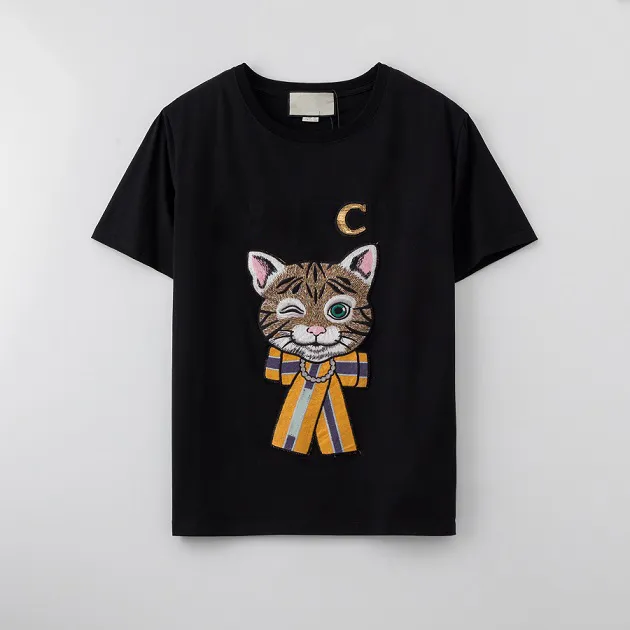 Camiseta para mujer Diseñador Lentejuelas para mujer Camisetas Chicas Dibujos animados Gato Imprimir Top Mujeres Casual Camiseta al aire libre Ropa de moda juvenil Camisetas QU5K