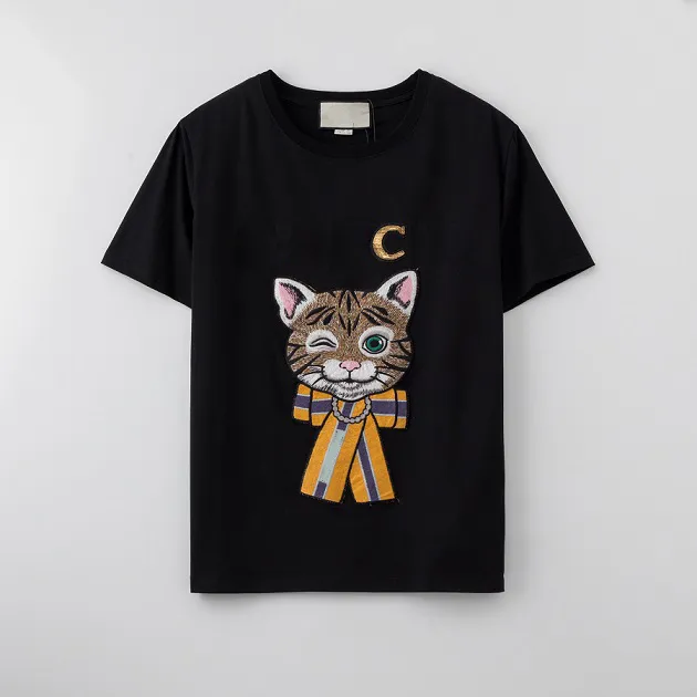 Kvinnors t-shirt designer kvinnors paljetter t-shirts flickor tecknad katt tryck topp kvinnor avslappnad utomhus t-shirt ungdomsmode kl￤der tee skjortor qu5k