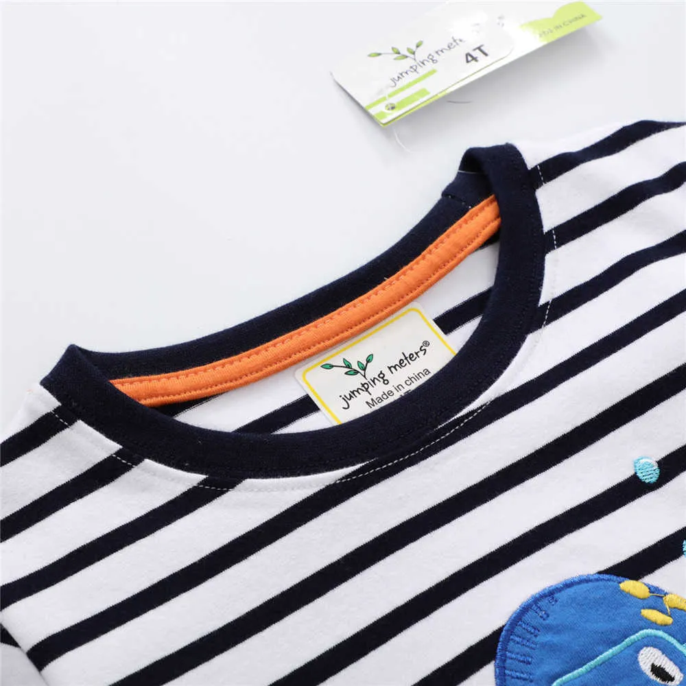 Springen Meter Streifen Ankunft Sommer Tiere Stickerei Baby T Shirts Baumwolle Jungen Mädchen Tops Nette Kinder Kleidung 210529