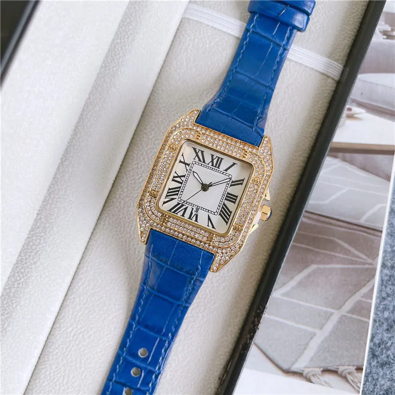 Marque de mode Regarde des femmes Girl Square Crystal Style High Quality Cuir Strap Wrist Watch CA57274N