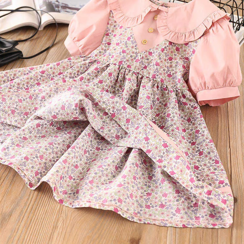 Menina Verão Floral Princesa Vestido Bebê Casual Vestidos Crianças Europa Estilo Vestuário Kids Algodão Doll Colar Vestidos 2-6Y 210615