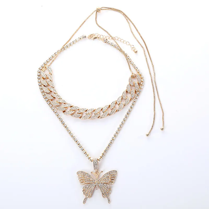 collana geometrica esagerata con micro diamanti intarsiati abito da donna collana con catena grande farfalla 237a