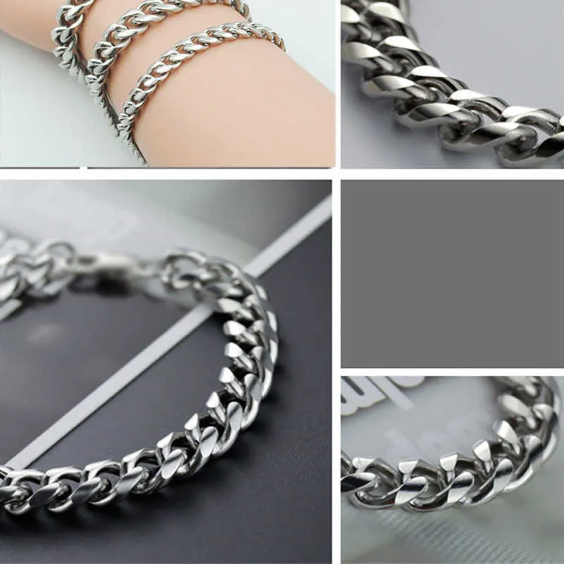 Bracelets Mens Stainless Stssl Chain on Hand Cuban Link Charm Steel Braclet Punk Gifts for Men Accessories Hip Hop Whole Q0605242S