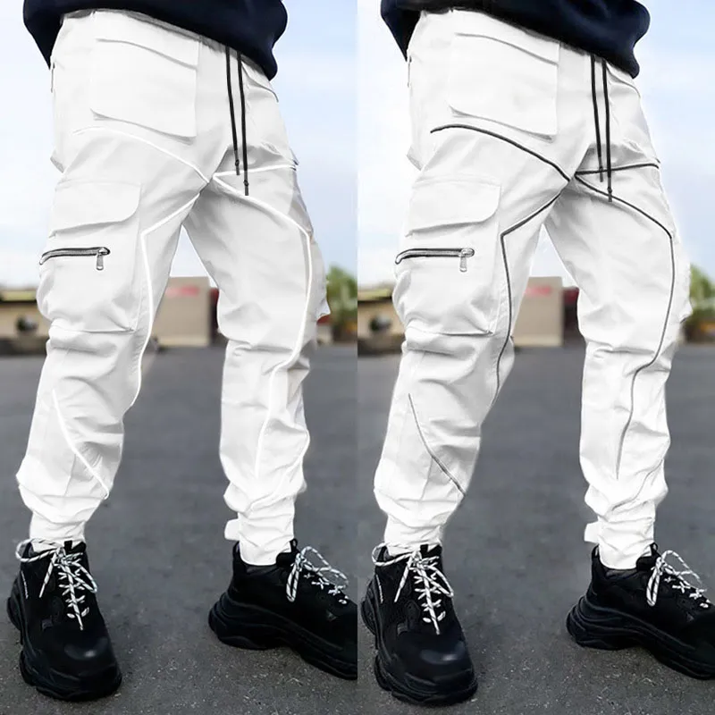 GODLIKEU Mens Striped Multi Pocket Jogger Trousers Casual Cargo Pants Plus Size Pant