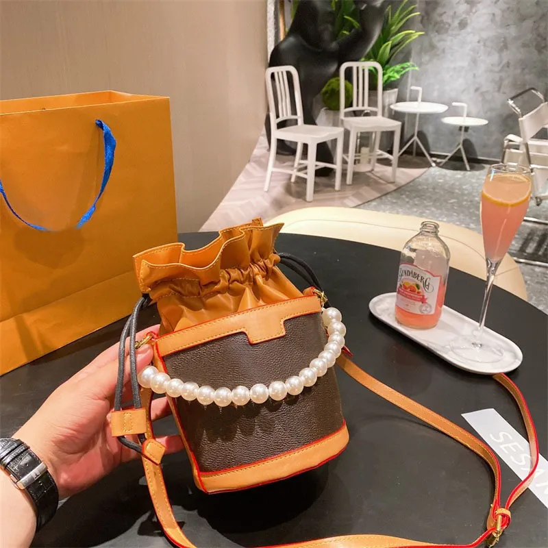 2021 designer bags fashion pearl chain Bag cross body Classic Mini Drawstring single shoulder handbag Gift box