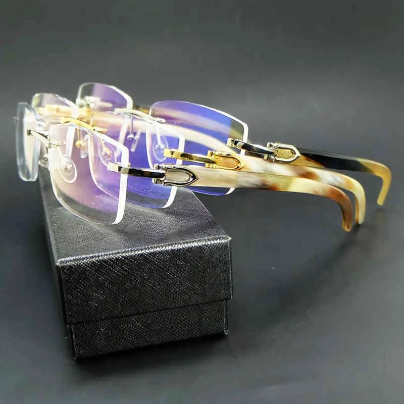 Buffalo Horn Eyeglasses Mottled Genuine Buffs Optical Frames Fashion Mens Accessories Rimless Vintage Luxury Eyewear2909116