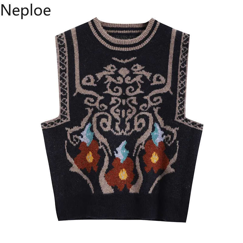 Neploe Vintage Crochet Floral Pulls Gilet Femmes O-Cou Sans Manches Pulls Réservoir Lâche Mode Gilet Tops Ropa Mujer 4G639 210422