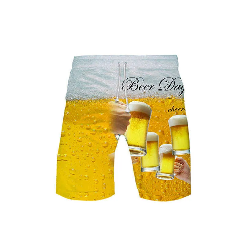 Bière Day3D couleur imprimé shorts cool et respirant pantalons de plage été Hommes Mode Homme Casual Shorts Sportswear 210714