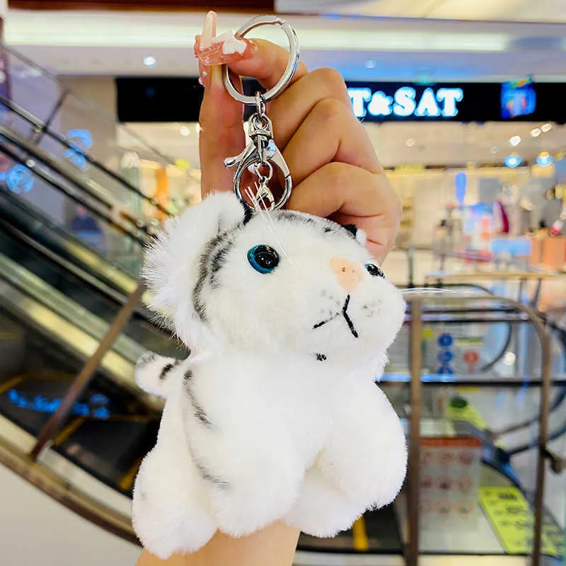 Cartoon Simulation Plush Tiger Portachiavi Donna Cute Siberian Tiger Portachiavi Trinket Toy Doll Bag Charms Accessori ciondolo G1019