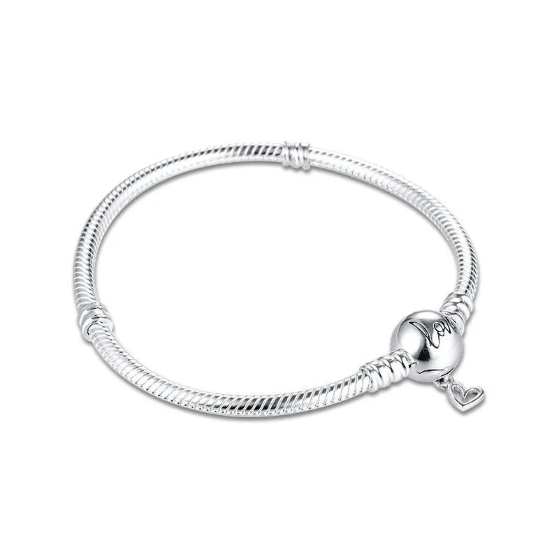 Moments main coeur fermoir serpent chaîne Bracelet saint valentin bijoux 925 en argent Sterling bracelets à breloques femmes bricolage 2020