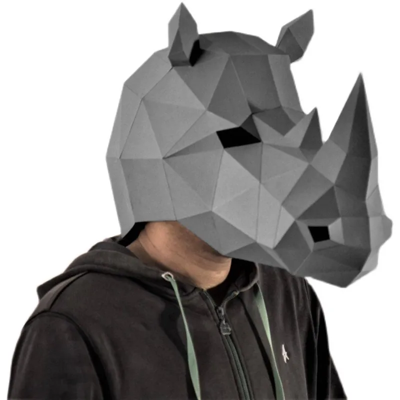 Cosplay Rhinoceros Mask 3D Kağıt Kağıt Kağıt Yetişkin Masking Giyilebilir Cadılar Bayramı Korku Maskesi Visage Kostüm Erkekler Diy oyuncaklar Partisi9243875