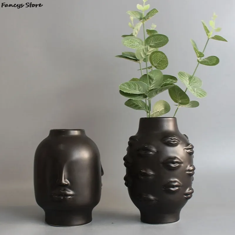 Nordic INS Style kreatywna osobowość twarz wazon nowoczesne minimalistyczne usta ceramiczne kwiatowe domowe księgarnie ozdoby dekoracyjne 2104219y