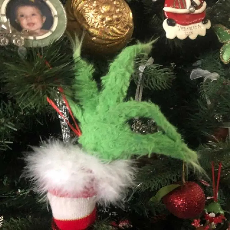 Decoraciones navideñas Año Furry Green Grinch Arm Ornament Holder para The Tree Home Party Sale 211019