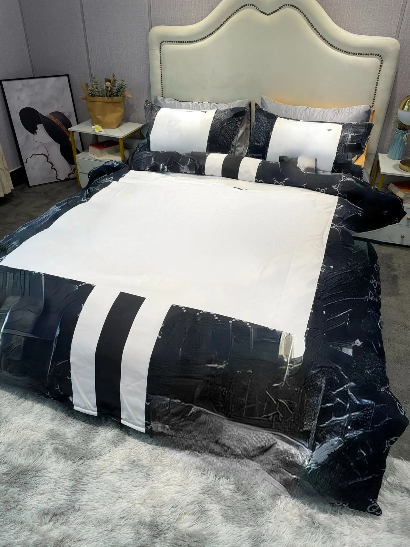 Clássico completo impressão duveta tampa conjuntos de cama lençóis de cama Luxo com logotipo moda cor