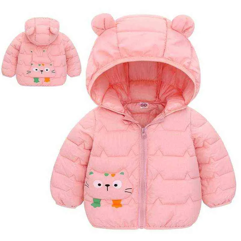 Winter Girls Boys Jacket Cartoon Cat Cotton Warm Outerwear For Plus Velvet Thickening Kids Coats Children Clothes 211204