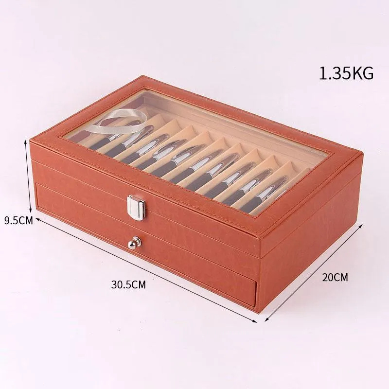 Schmuckbeutel Taschen 24 Slots Holz Füllfederhalter Vitrine Luxus Topped PU Ledertasche Organizer273E