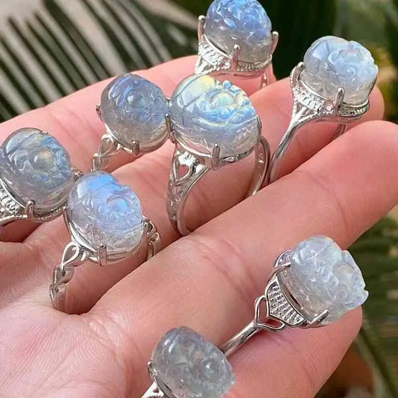 Anello regolabile in vera labradorite naturale con luce blu, gioielli ridimensionabili in argento sterling 925 AAAAAA 211217