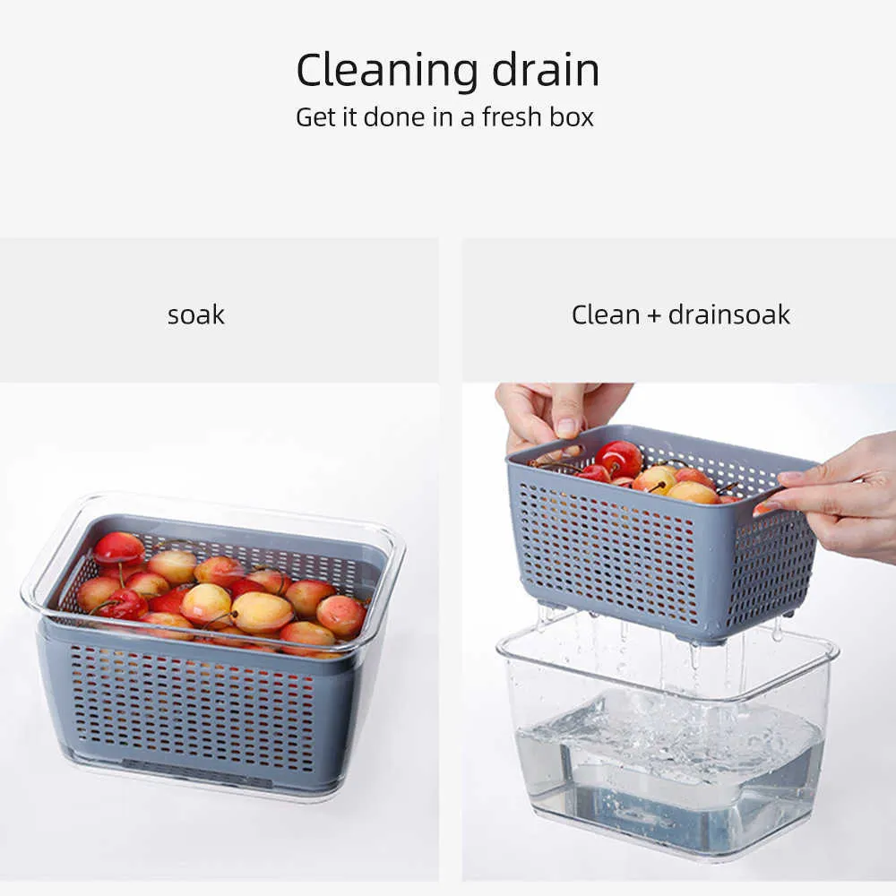 Kitchen Plastic Storage Box FreshKeeping Box Refrigerator Fruit Vegetable Drain Crisper Kitchen Food Container storage box X07033719218