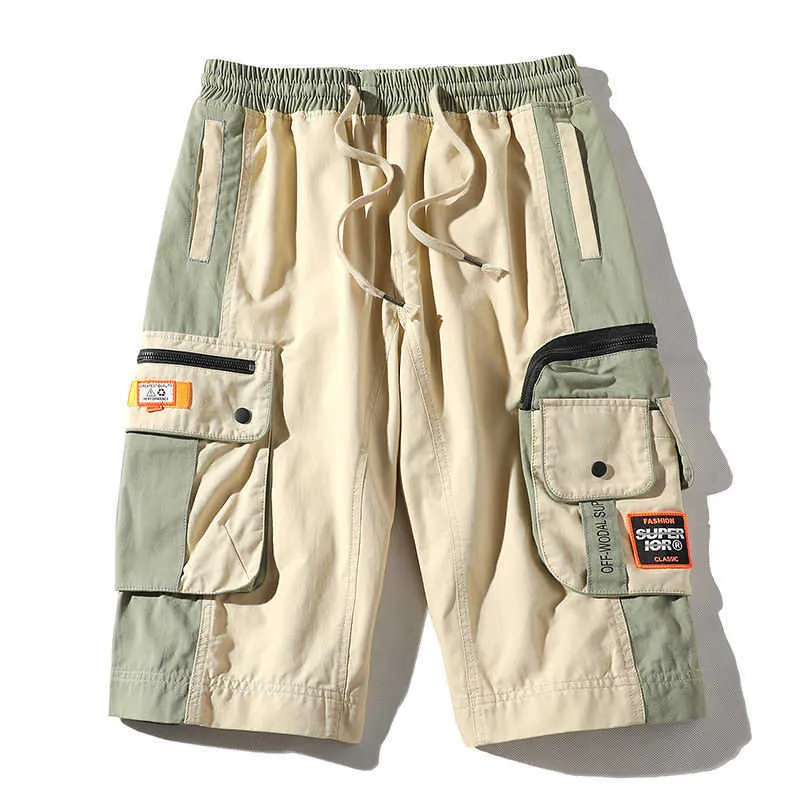 FGKKS Brand Men Patchwork Cargo Shorts Men's High Street Harajuku Casual Straight Knee Length Male Clothing 210716