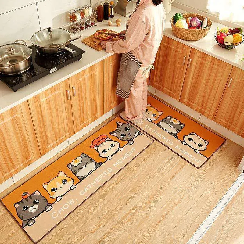 Keuken Vloer Mat Entrance Deurmat Antislip Tapijt Kat Gedrukt Water Absorberende Lange Gang Woonkamer Gebied Rugs Home Decor 220301