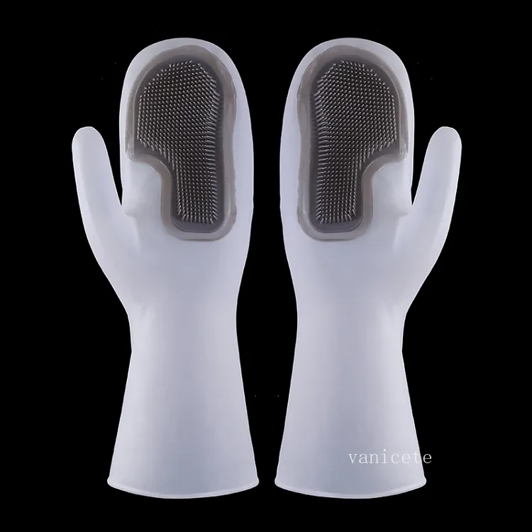 Gants de vaisselle en caoutchouc PVC avec brosse étanche pour le lavage des gants de nettoyage Outil de nettoyage durable Accessoires de cuisine T2I53322