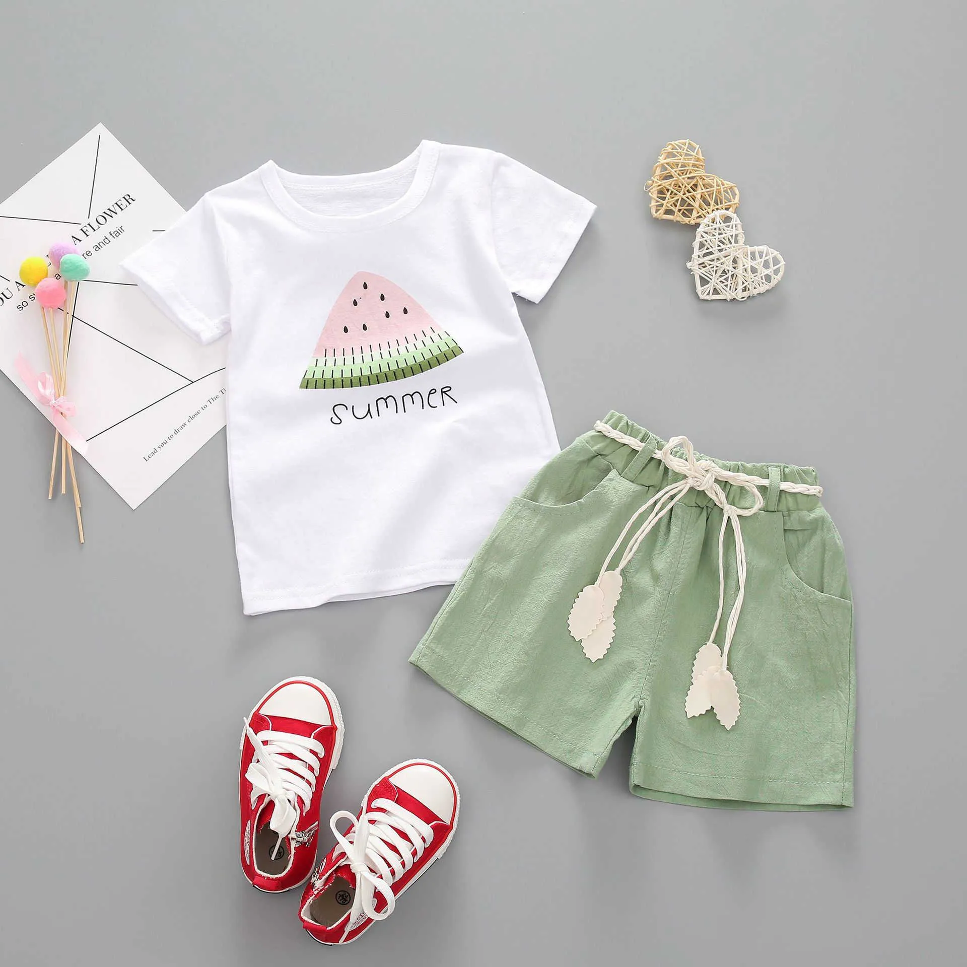 Summer Baby Girl Tshirt Short Sleeve Watermelon Printing Clothes Clothing Cotton Kids Children Sets s Outfits 2108045398634