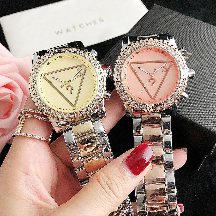 Marka zegarek dla dziewcząt Diamond Crystal Triangle Znak zapytania styl stalowy zespół kwarcowy zegarek GS 468462673