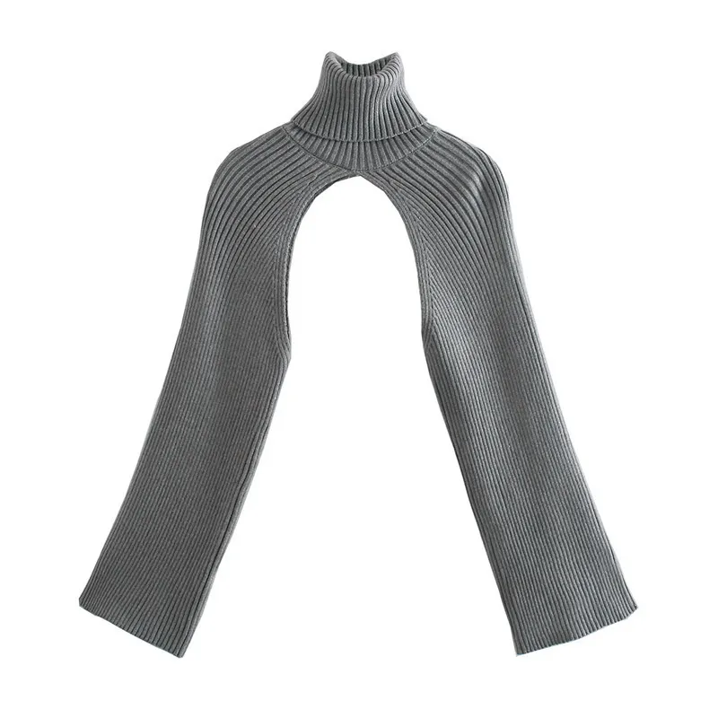 Women Arm Warmers Crop Knitted Sweater Fashion Vintage Turtleneck Long Sleeve Female Pullovers Chic Tops 210430