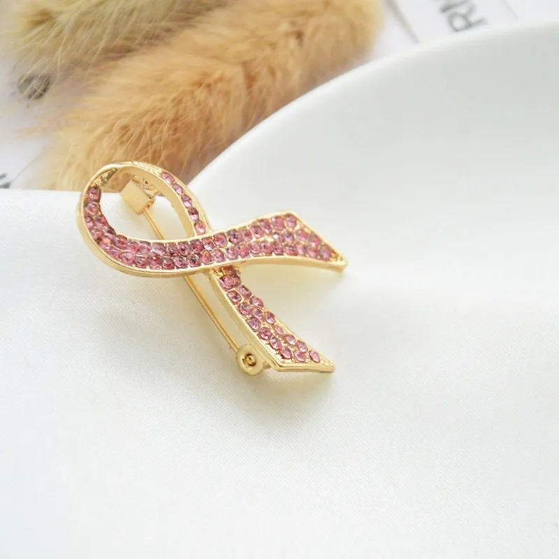 Pink Rhinestone Bowtie Brosches Ribbon Breast Cancer Awareness Lapel Pin Brooch Emalj Pinlapel knappar Märken smycken2577360